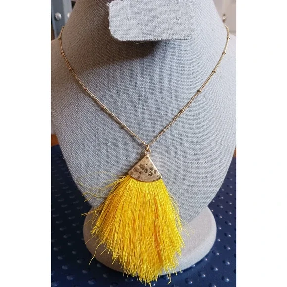 Boho Tassel Statement Necklace‎ Yellow Gold Tone Adjustable Fashion Jewelry - Picture 2 of 4